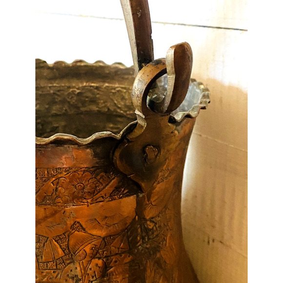 Antique Vintage Persian Copper Bucket Pot with Handle 13" Tall Top of Handle - Picture 7 of 13